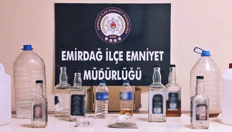 Emirdağ ilçesi Emniyet Müdürlügü sahte alkol üretimi ve satışı yapan kisilere operasyon düzenledi…